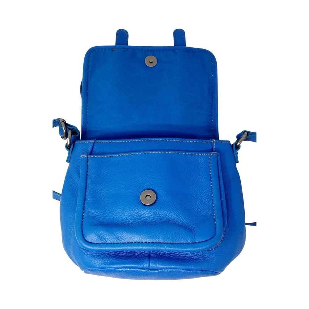 The Sak Blue Pebbled Leather Crossbody Bag Dual Buckle Messenger Purse Small